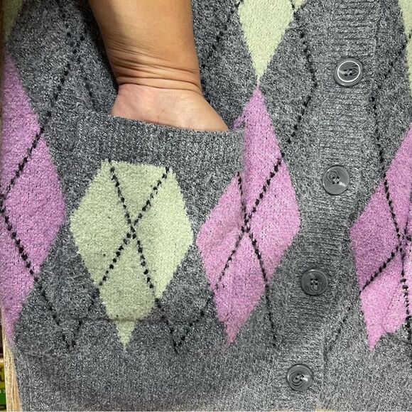 BP Argyle Pattern Oversized Cardigan Sweater Size Medium - Picture 6 of 10